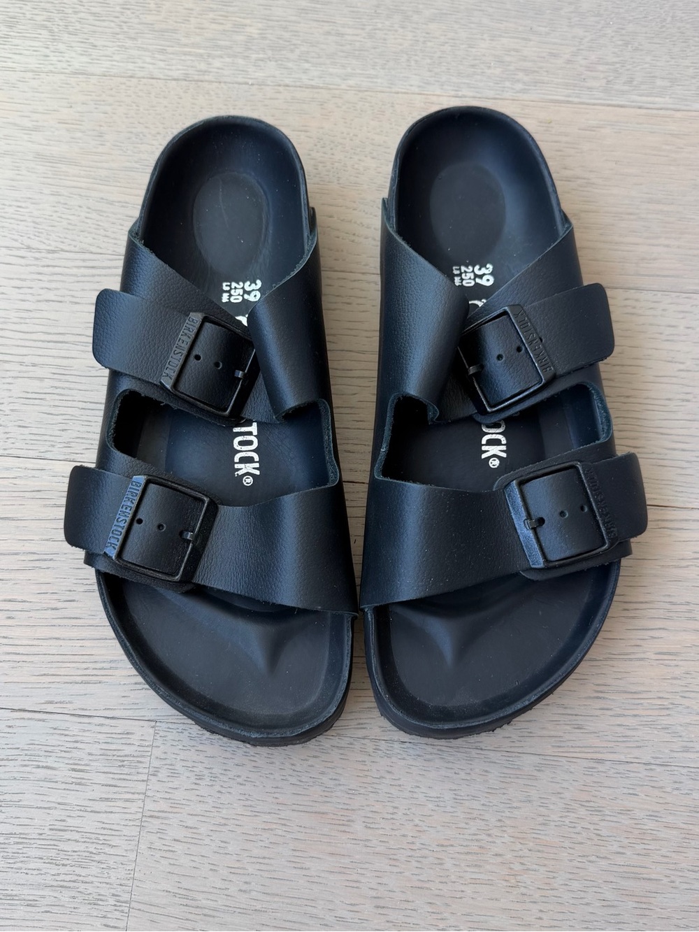 Birkenstock Arizona Black Leather Two-Strap Slide Sandals - Picture 3 of 6